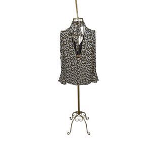 Anthropologie Flutter Dance Marvel Long Sleeves S Floral V Back V Neck, Tie Neck